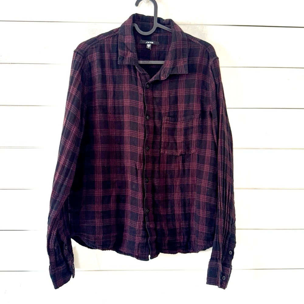 Joe’s Jeans Size L Double Gauze Cotton Button Down Plaid with black lining Shirt